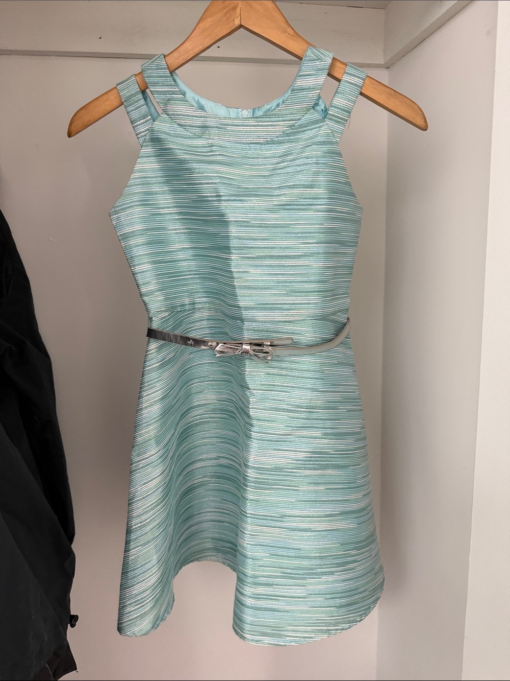 The Children's Place Mint Striped Fit-and-Flare Dress with Silver Belt